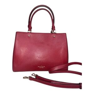 Kate Spade Leila Medium Triple Compartment Satchel Red Pebbled Leather Handbag
